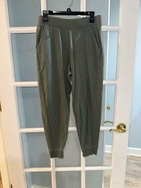 Pact Women's Airplane Jogger Pants Sz L Castor Green 100% Cotton Bottoms Pockets